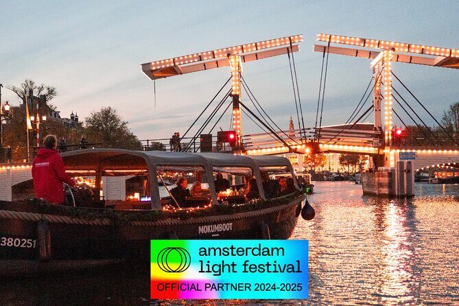 Amsterdam: Light Festival Open Boat - Unl. Drinks Option - Silly Jake (Watchtower of 1516) and the Clock Legend